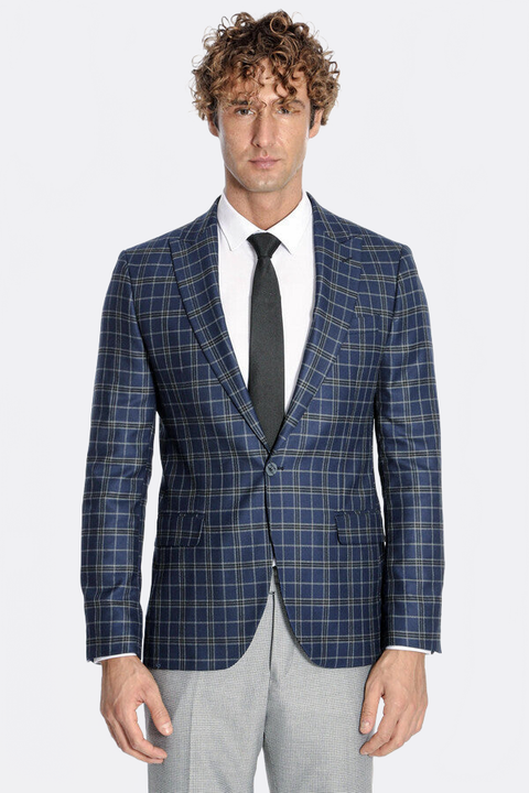 Checked Navy Blue Men Blazer - Wessi