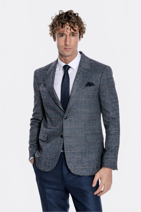 Checked Navy Blue Men Blazer - Wessi