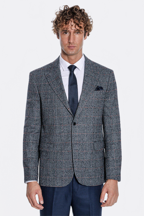 Checked Navy Blue Men Blazer - Wessi