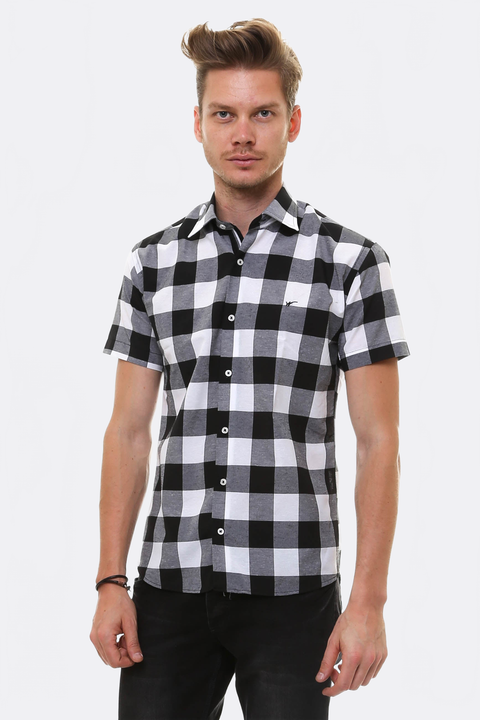 Checked Short Sleeve White-Black Men Shirt - Wessi