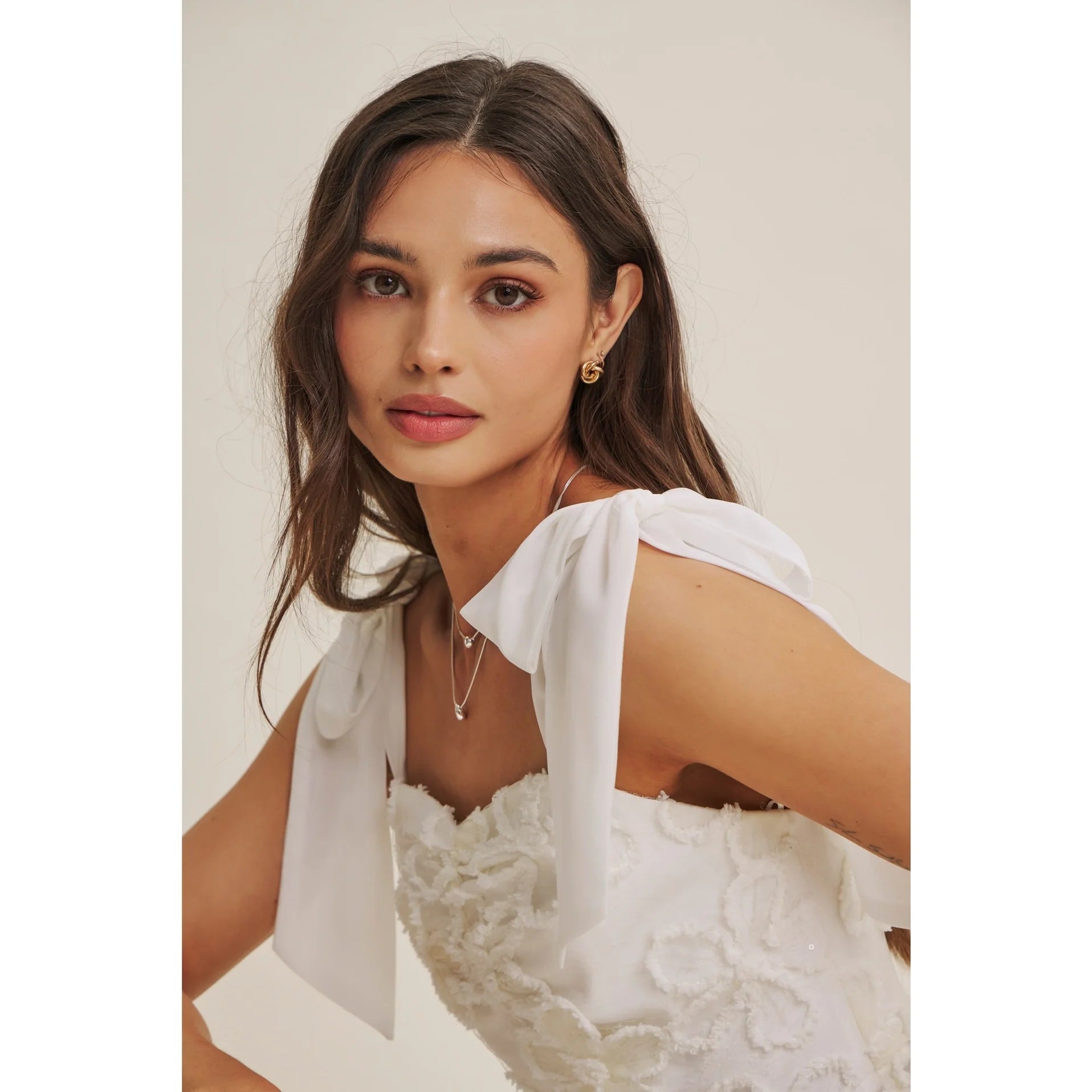 Paris Evening Lace Floral Embroidery Mini with Shoulder Tie