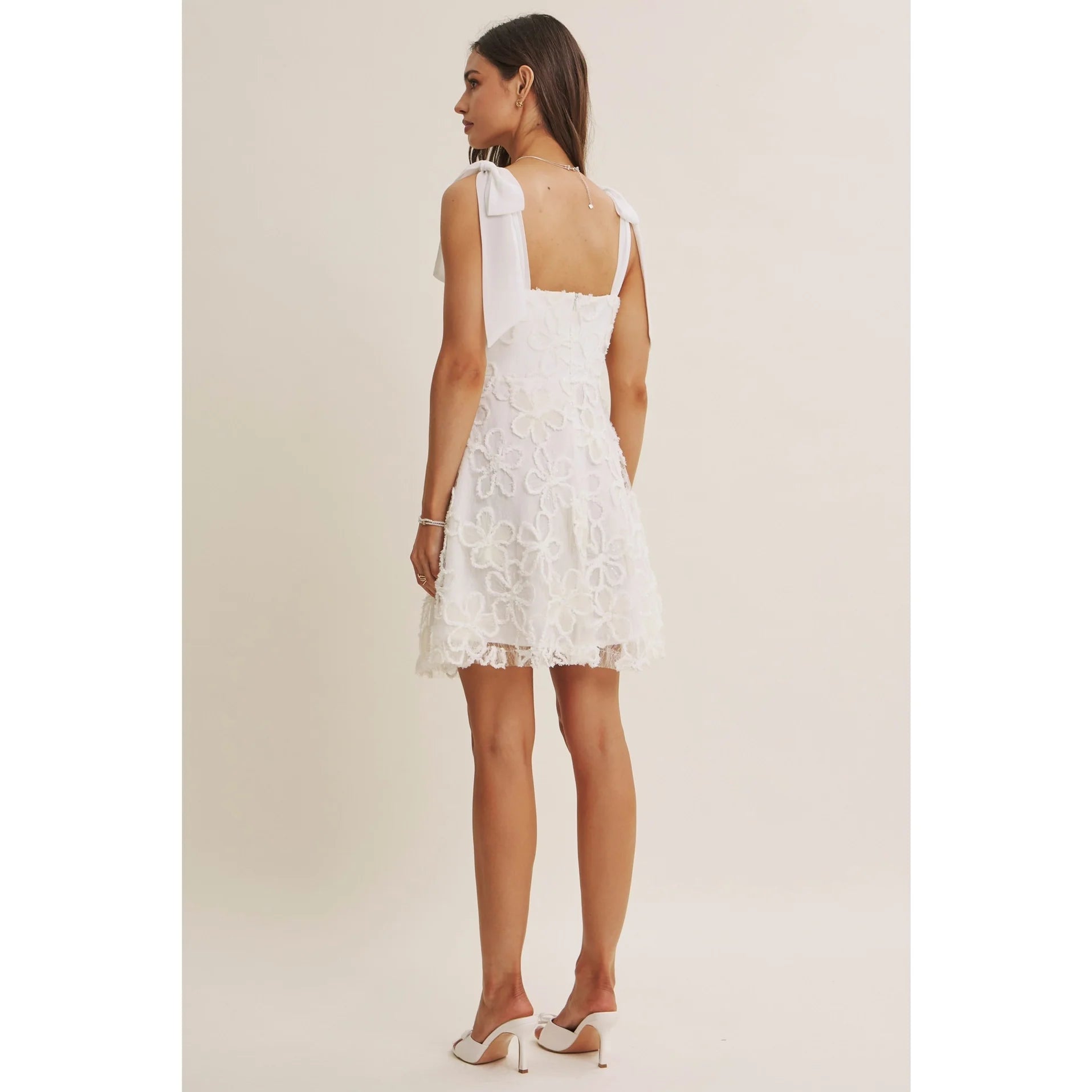 Paris Evening Lace Floral Embroidery Mini with Shoulder Tie