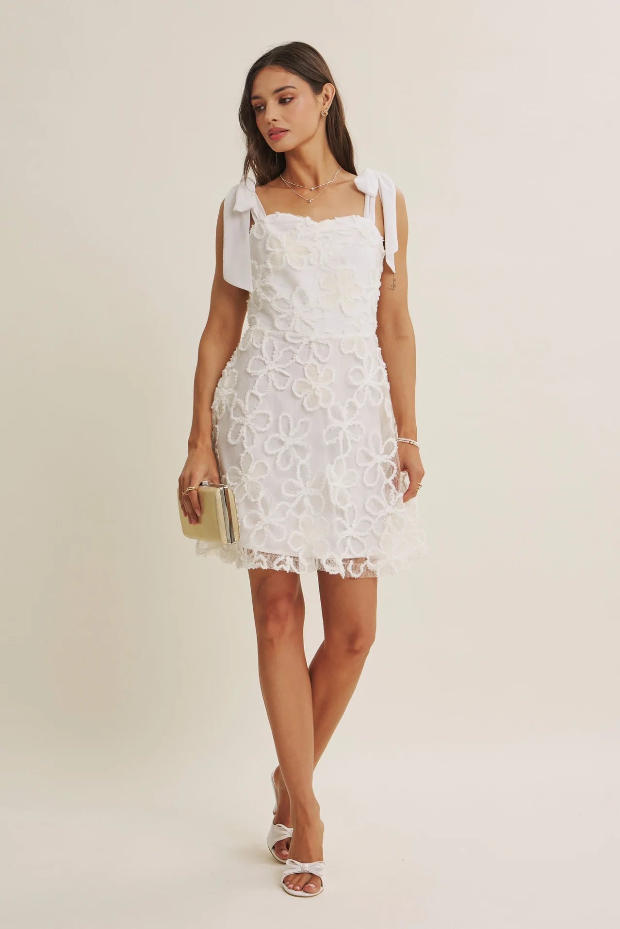 Paris Evening Lace Floral Embroidery Mini with Shoulder Tie
