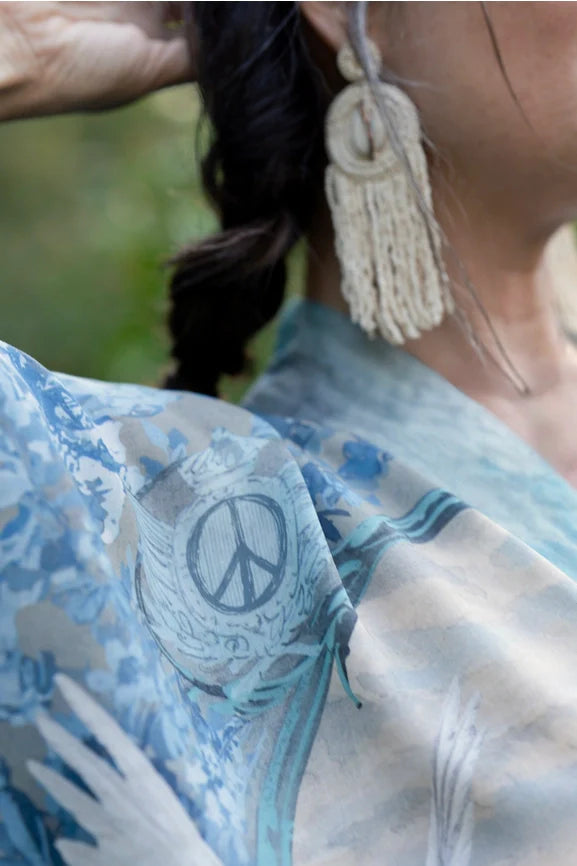 Peace Out Cropped Kimono Pixie Duster with Doves and Sunrise