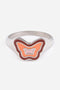 Pink Enamel Silver Butterfly Ring