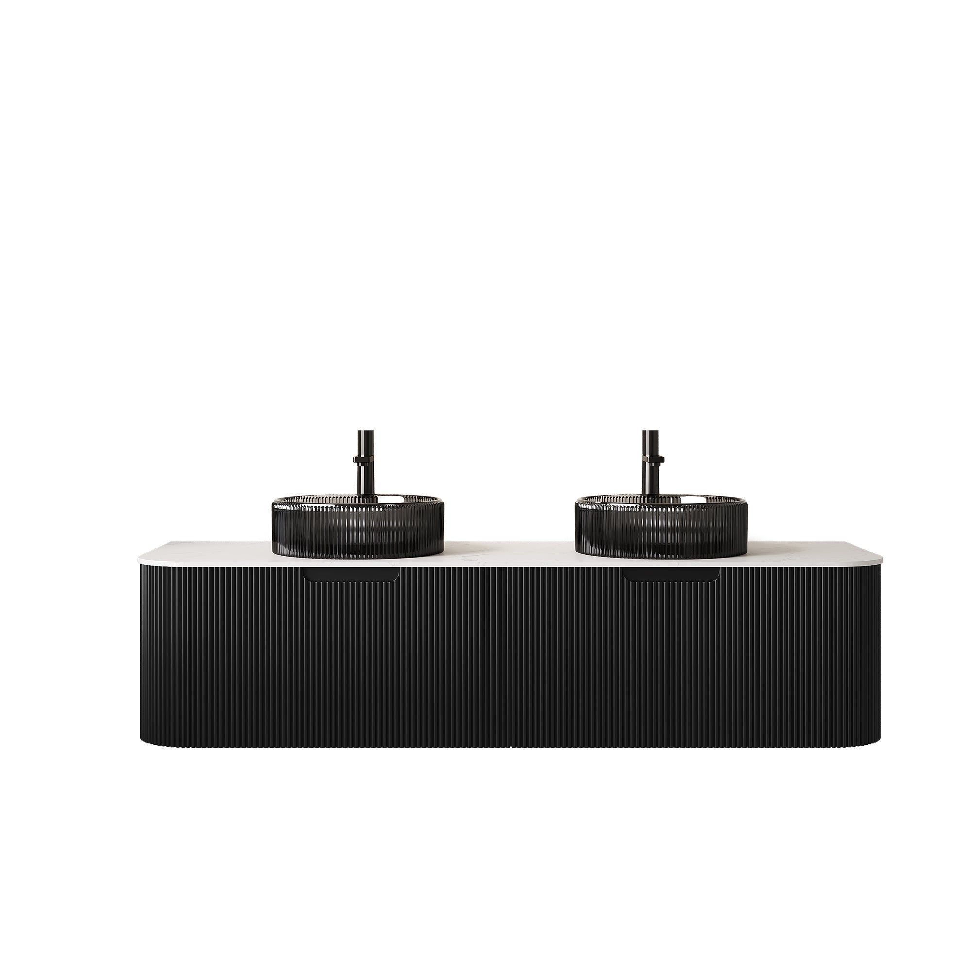 Premium Black Bathroom Vanity with Striped Front Design & Double Sinks