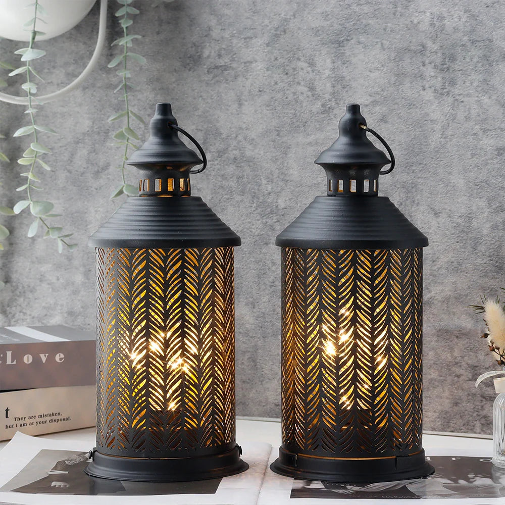  Set of 2-10.5" H Metal Table Lamps (Bamboo Leaves)