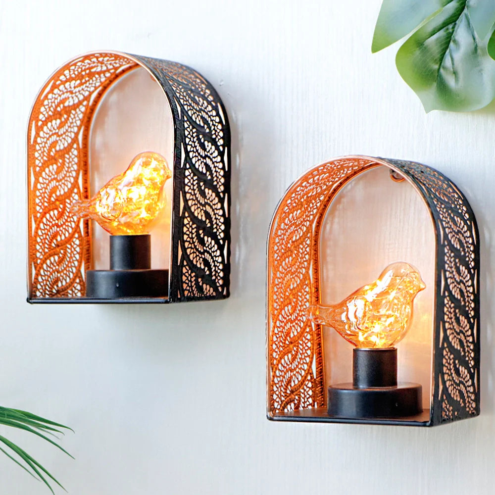 Set of 2-7"H Bird Bulb Wall Sconces Fairy Lights