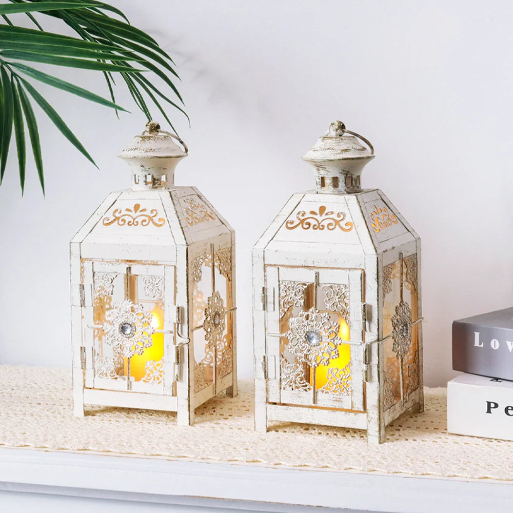 Set of 2 Decorative Lanterns 9.5" High Metal Candle Lanterns