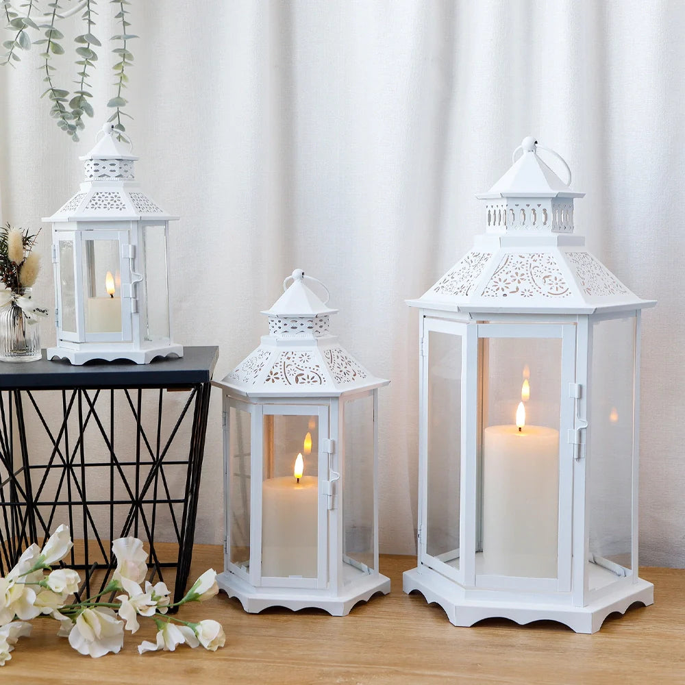 Set of 3 18''&13"&10"High White Hexagonal Decorative Hanging Lantern
