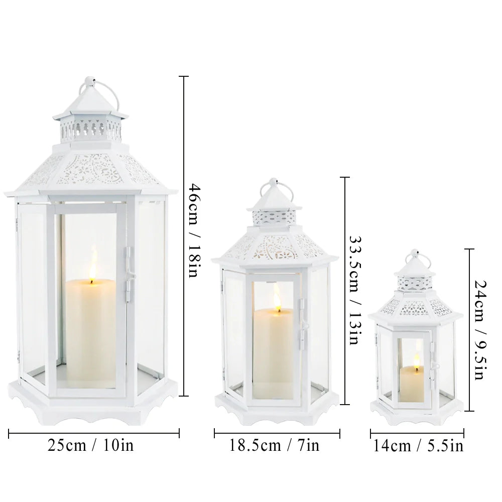 Set of 3 18''&13"&10"High White Hexagonal Decorative Hanging Lantern