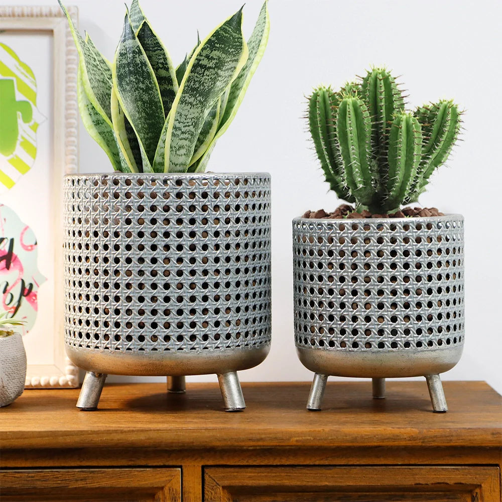 Set of 3 Plant Pots 10/8.5/7''H(Antique Silver)
