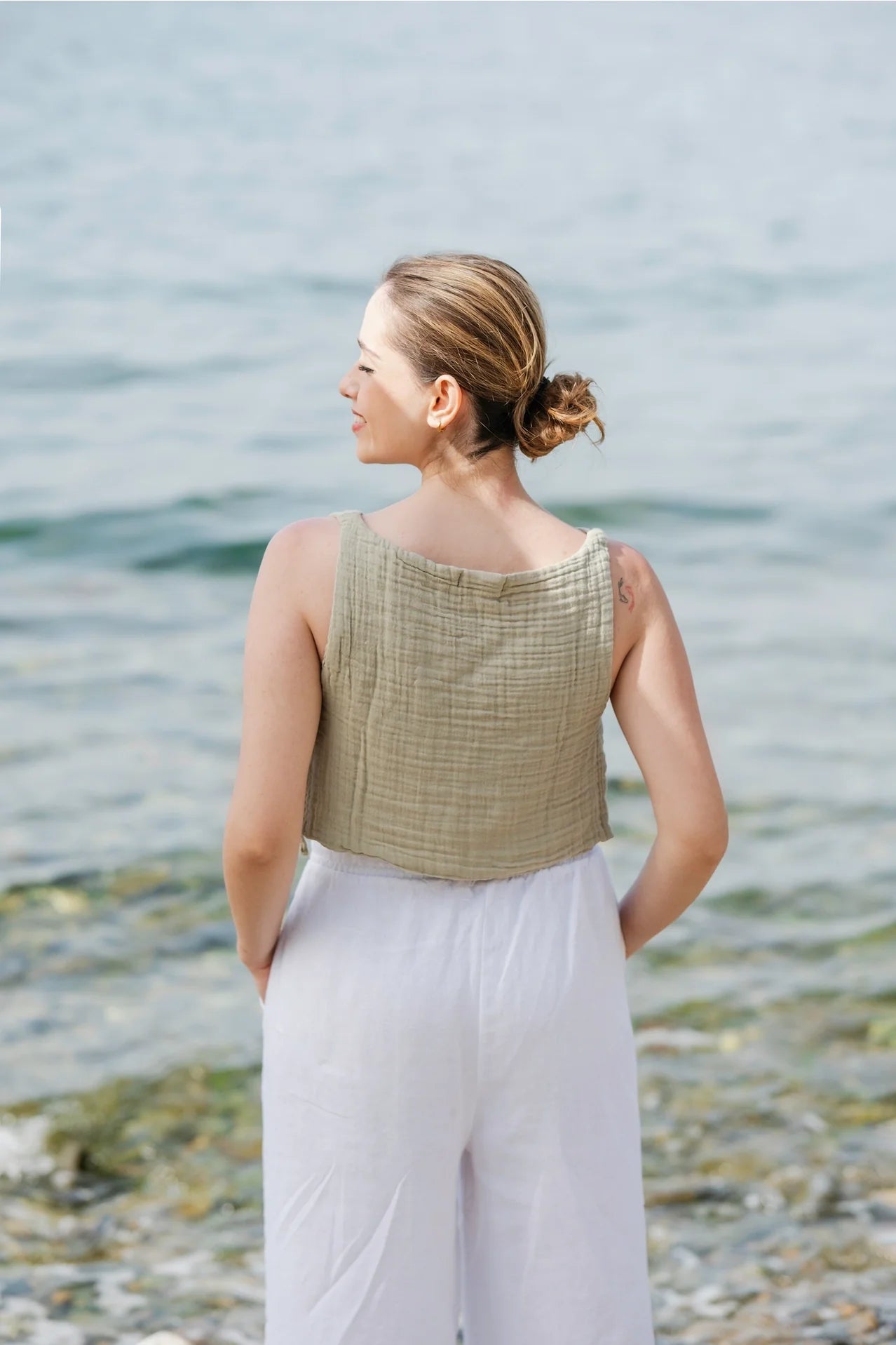 Side Tie Sleeveless Cotton Blouse