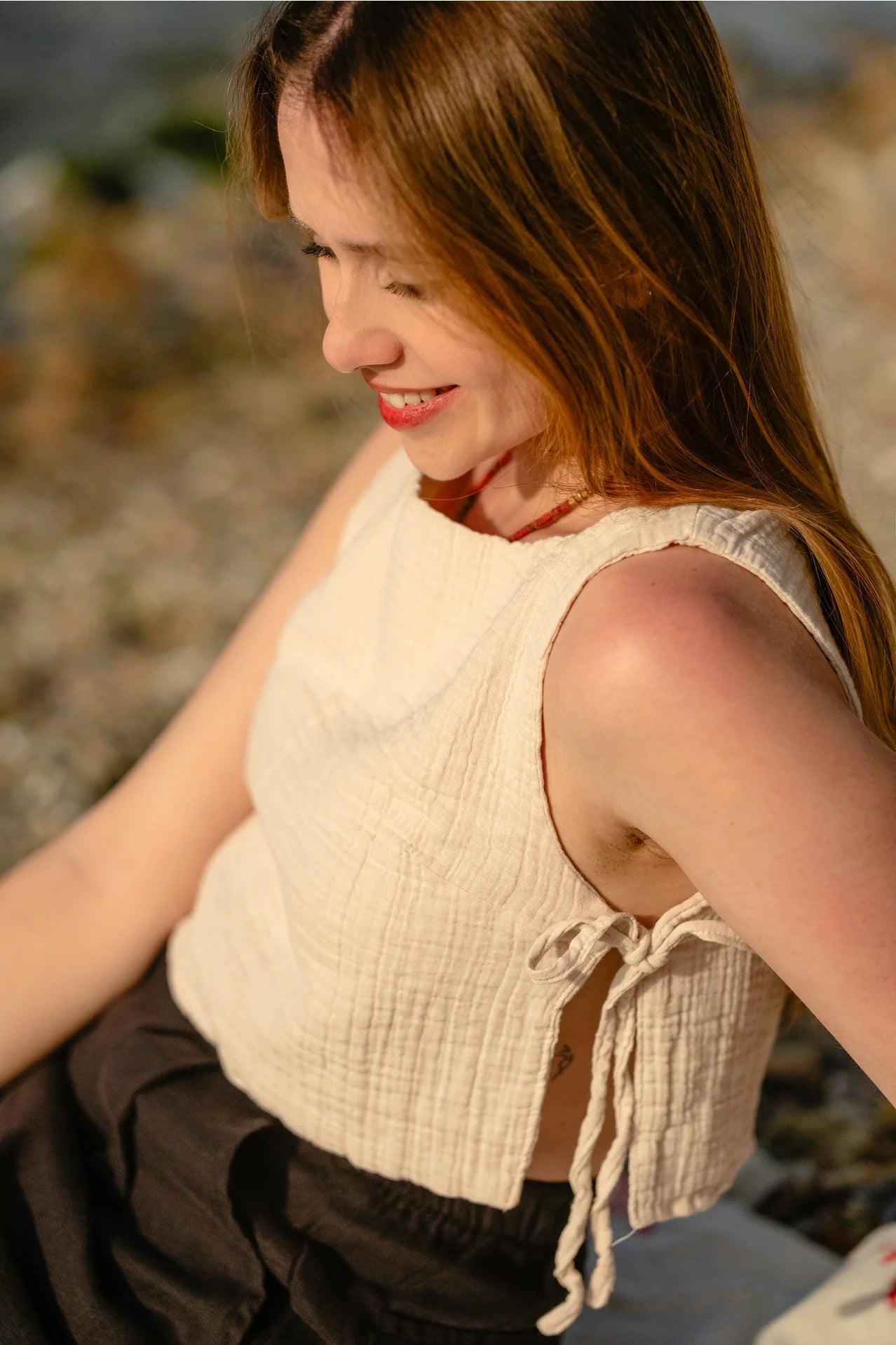 Side Tie Sleeveless Cotton Blouse