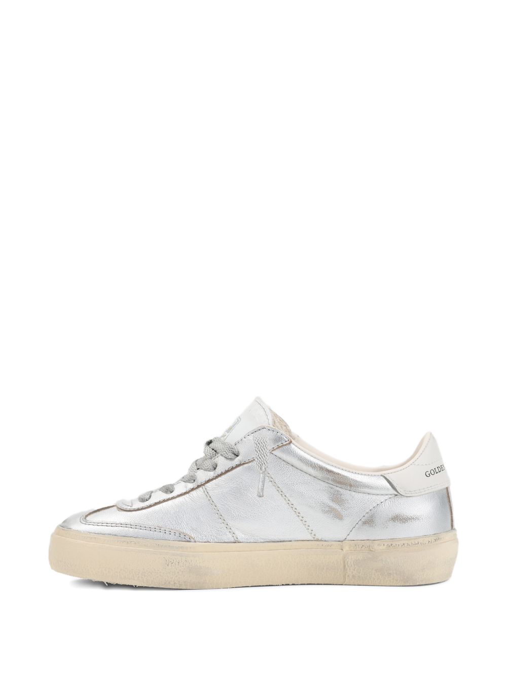 Silver-Tone Lace-Up Sneakers Comfortable Flat Sole