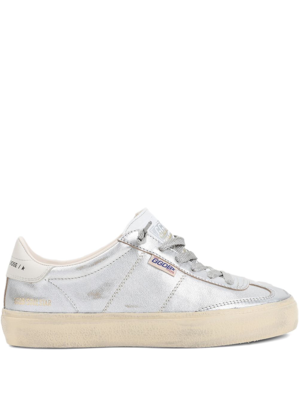 Silver-Tone Lace-Up Sneakers Comfortable Flat Sole