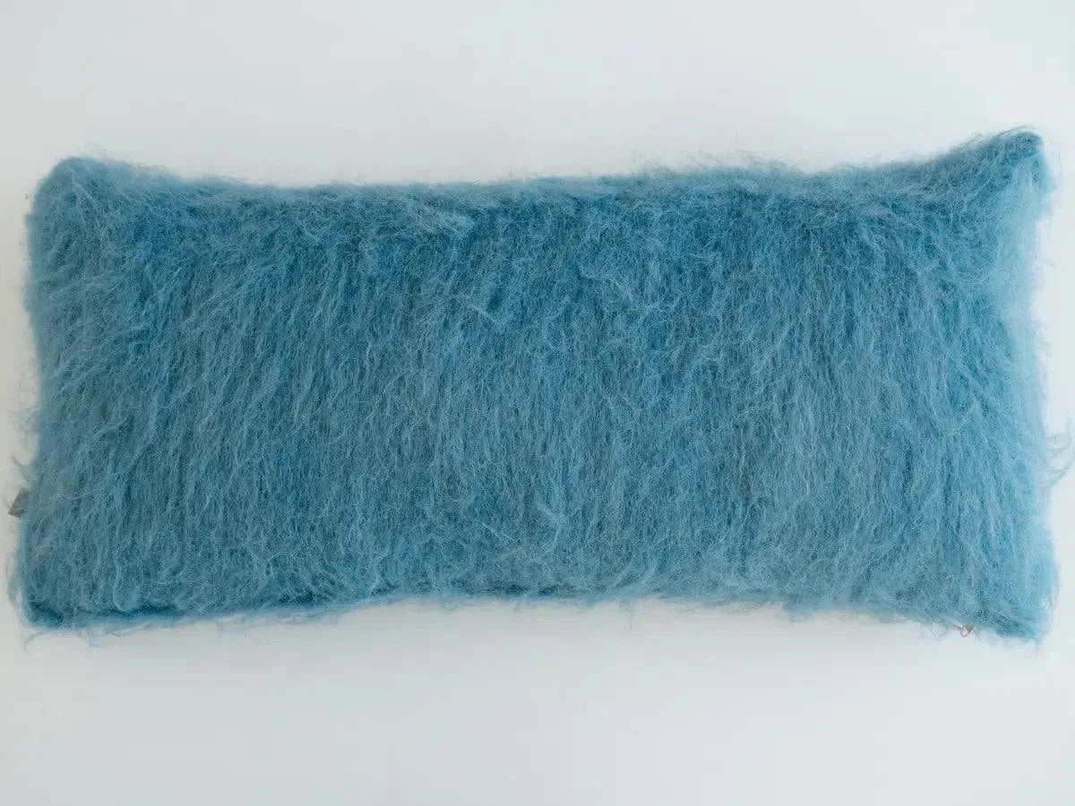 Sky Blue Handwoven Wool Pillow – Brushed Texture