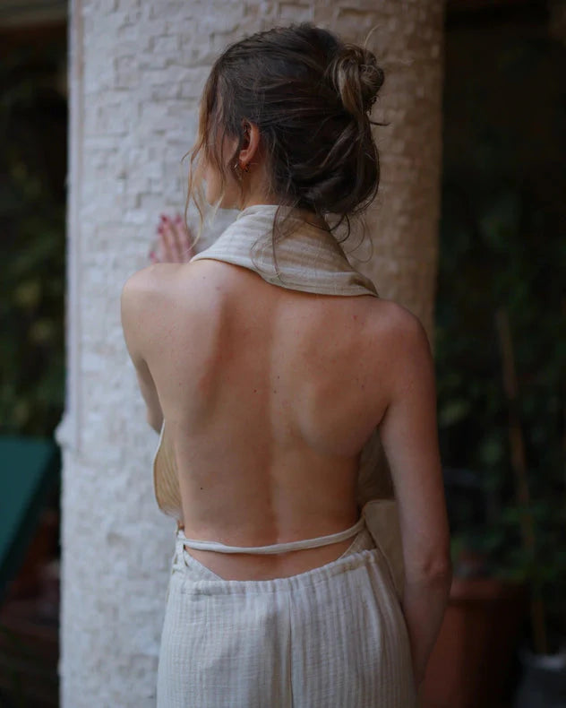 Sleeveless Adjustable Linen-Cotton Blouse Top