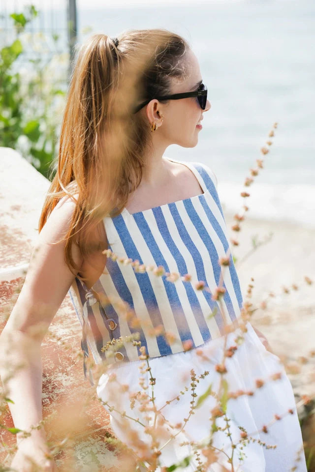 Sleeveless Boxy Striped Crop Top
