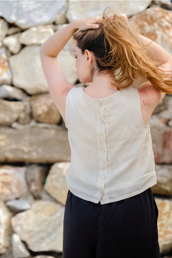 Sleeveless Linen Top Beige