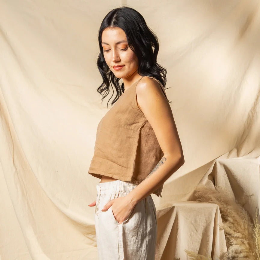 Sleeveless Linen Top Brown