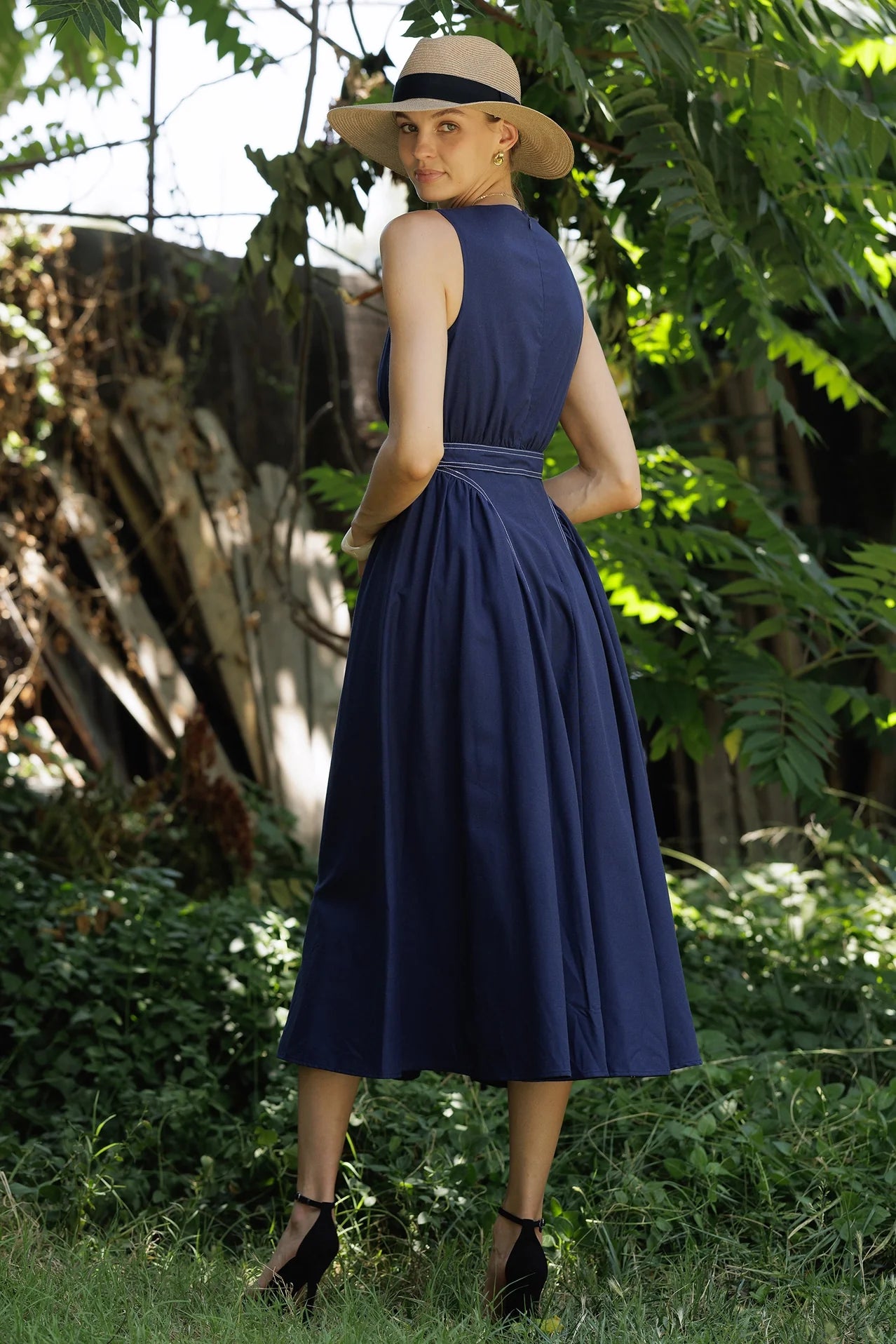 Sleeveless Midi Dress with Waist Tie
