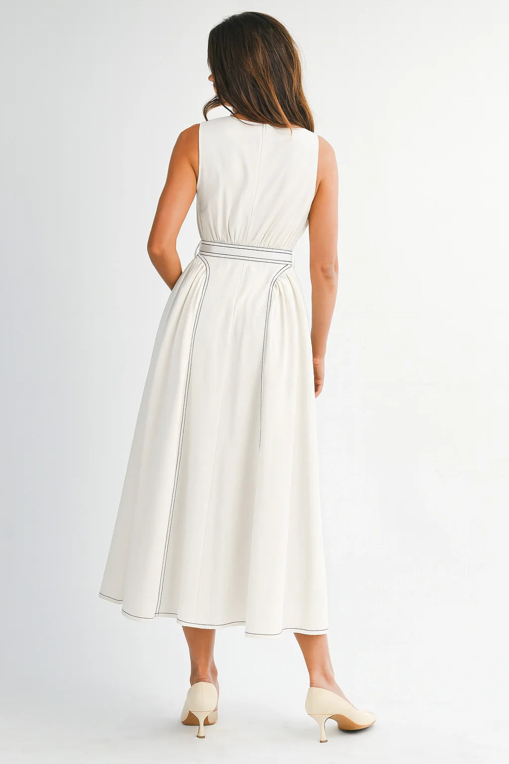 Sleeveless Midi Dress with Waist Tie