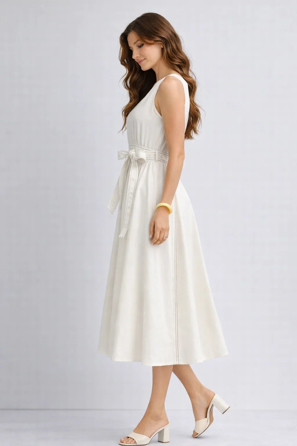 Sleeveless Midi Dress with Waist Tie