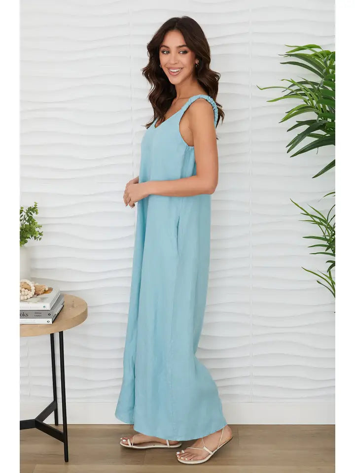 Sleeveless V-Neck Wide Leg Loose Jumpsuit - Blue Zuccero