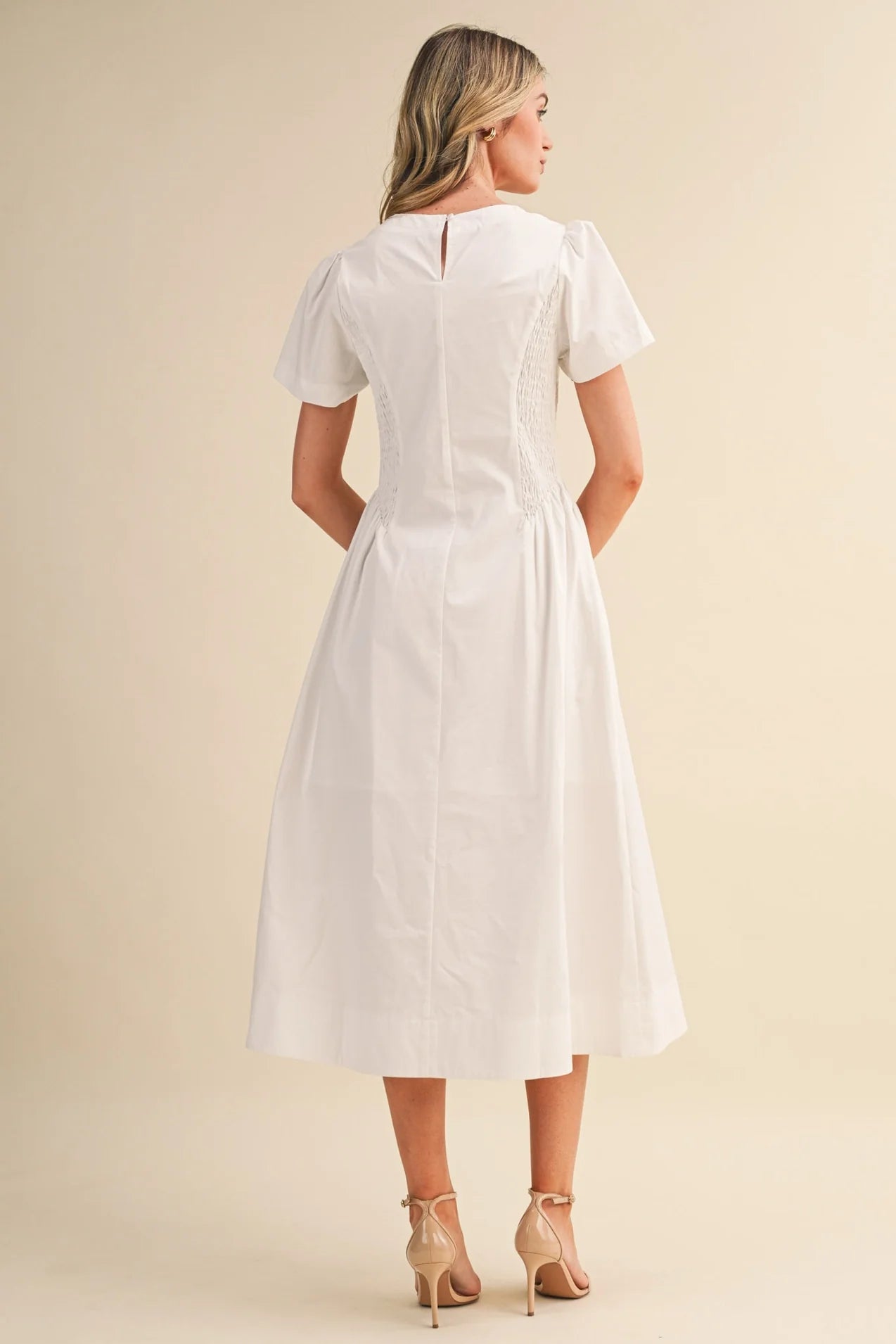 Smocked Side Midi Dress - Off-white