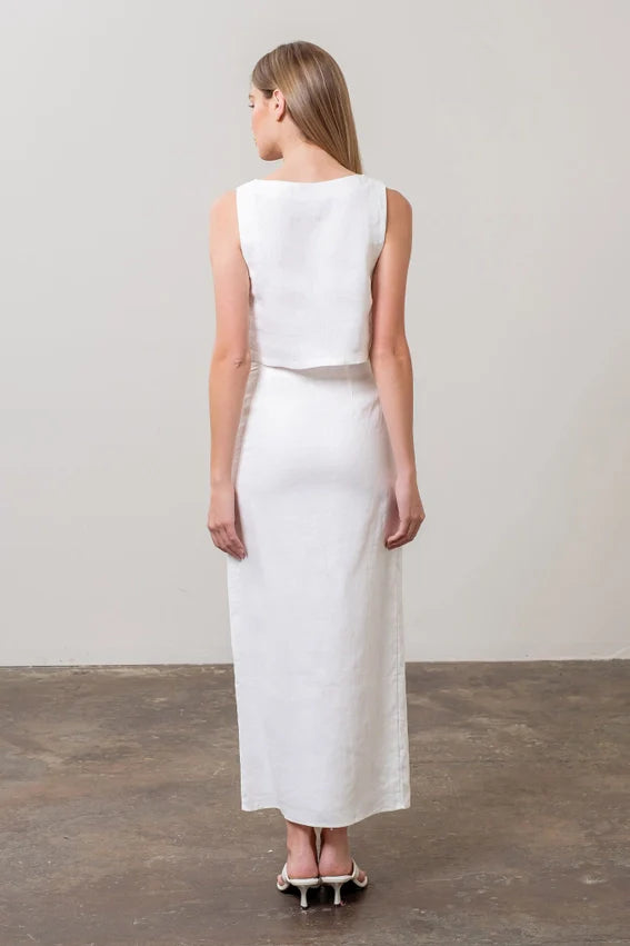 Square Neck Sleeveless Linen Crop Top WHITE