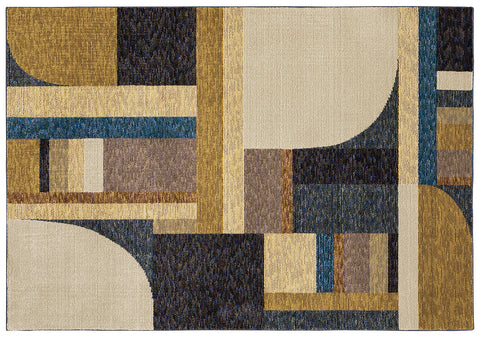 Flourish Contemporary Rug - Tan / Dark Gray / Burnt Yellow / Turquoise