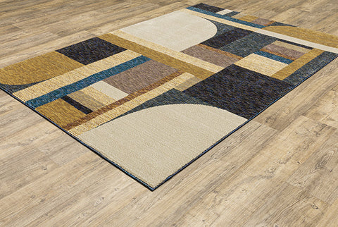 Flourish Contemporary Rug - Tan / Dark Gray / Burnt Yellow / Turquoise