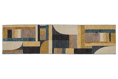 Flourish Contemporary Rug - Tan / Dark Gray / Burnt Yellow / Turquoise