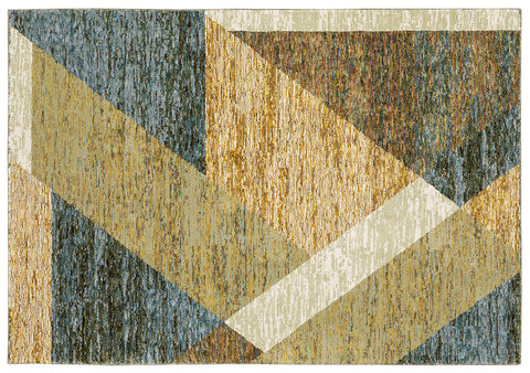 Flourish Contemporary Rug - Denim Blue / Tan / Rust / Cream / Brown