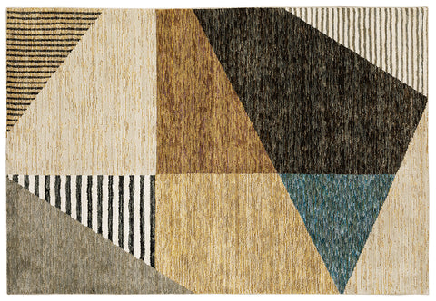 Flourish Contemporary Rug - Tan / Brown / Camel / Denim Blue