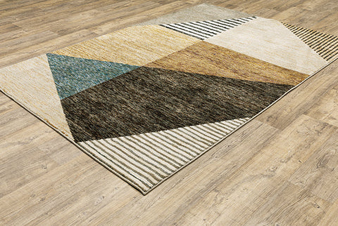 Flourish Contemporary Rug - Tan / Brown / Camel / Denim Blue
