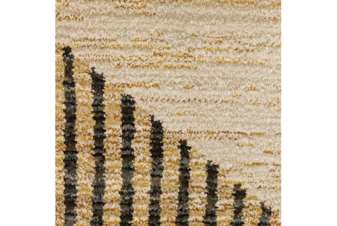 Flourish Contemporary Rug - Tan / Brown / Camel / Denim Blue