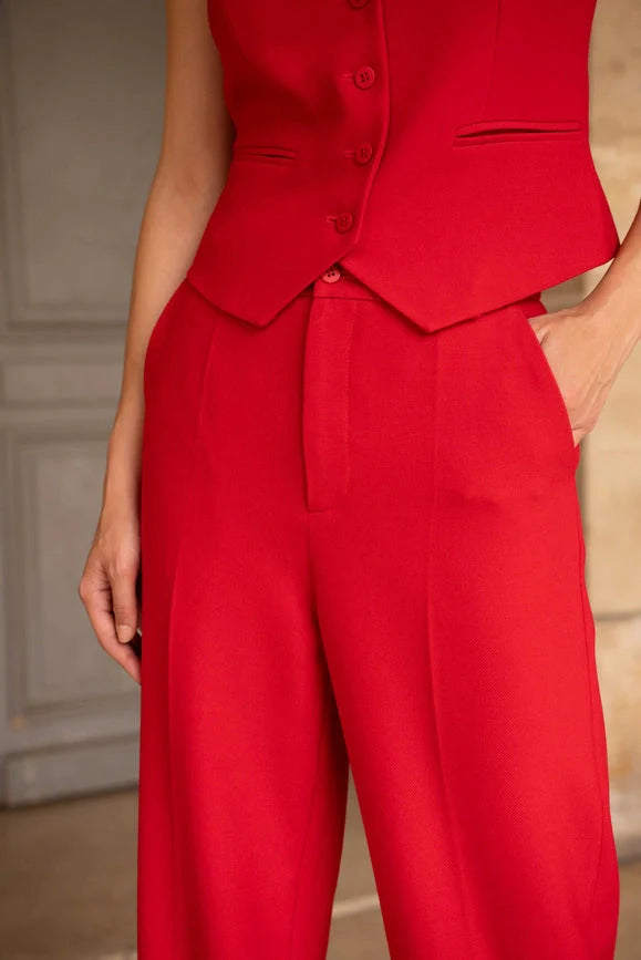 Straight Cut Pants in Winter Material - Red