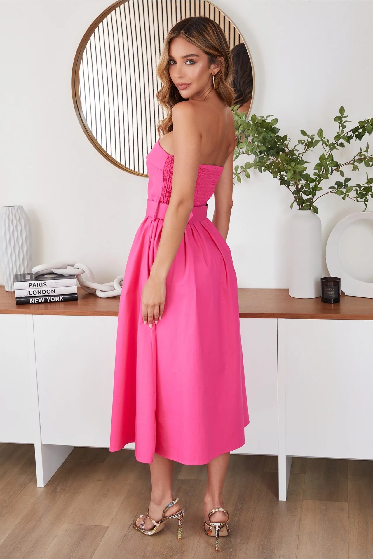 Strapless Midi Dress with Belt