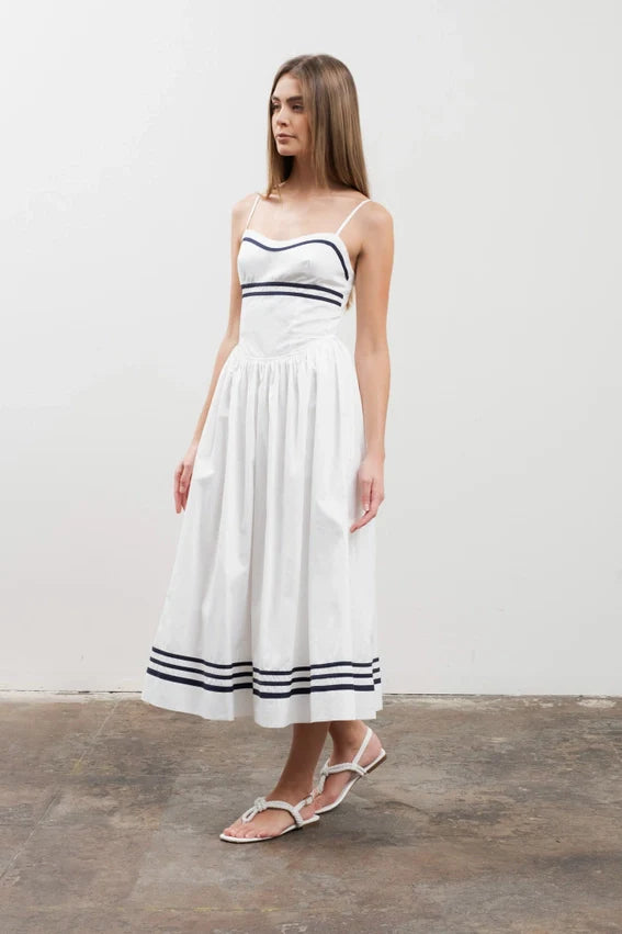 Stripe Detail Spaghetti Strap Midi Dress