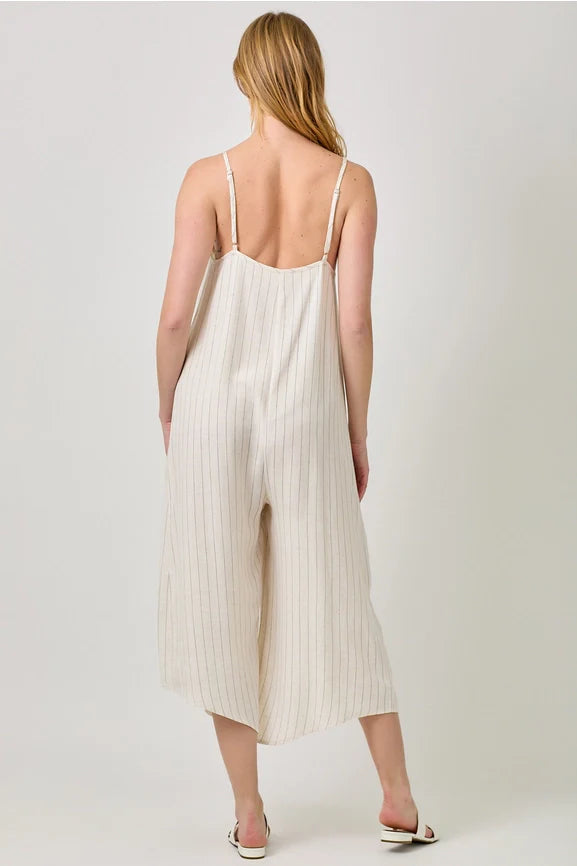 Stripe Sleeveless V-Neck Jumpsuit - Ivory
