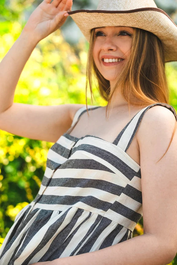 Striped Linen Button Down Midi Dress