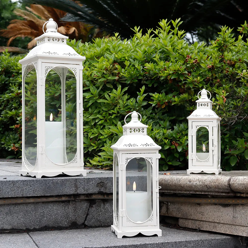 Set of 3 Decorative Vintage Candle Lanterns (White)