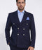 Navy Blue Solid Slim Fit Double-Breasted Blazer with Silver Metal Buttons – Wessi