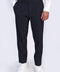 Navy Double-Pleated High-Waisted Slim Fit Trousers with Side Buckles – Wessi