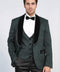 Baroque Patterned Velvet Shawl Collar Vested Green Tuxedo - Wessi