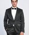 Damask Patterned Shawl Collar Black Tuxedo - Wessi
