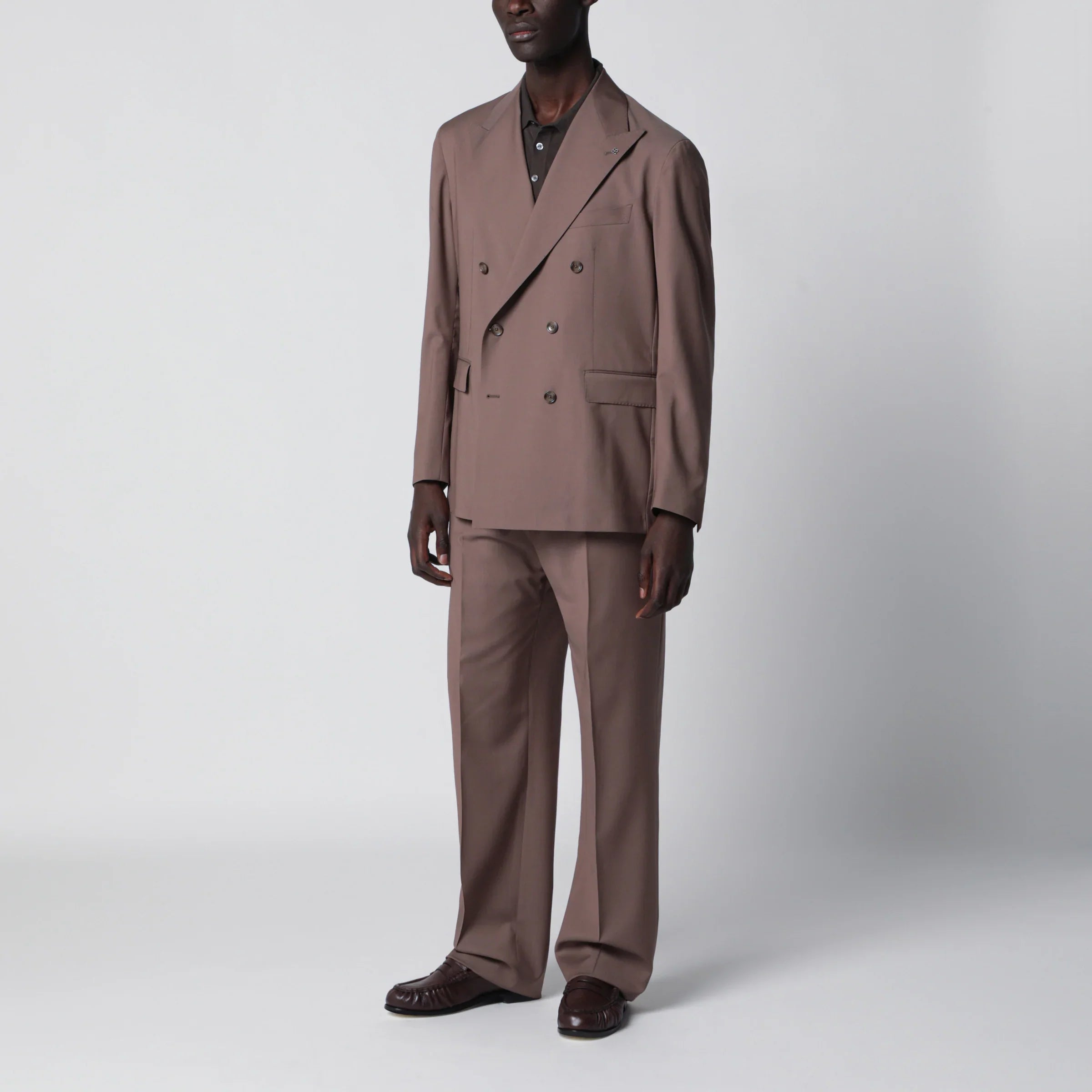 Taupe Virgin Wool Double-Breasted Suit for Comfort