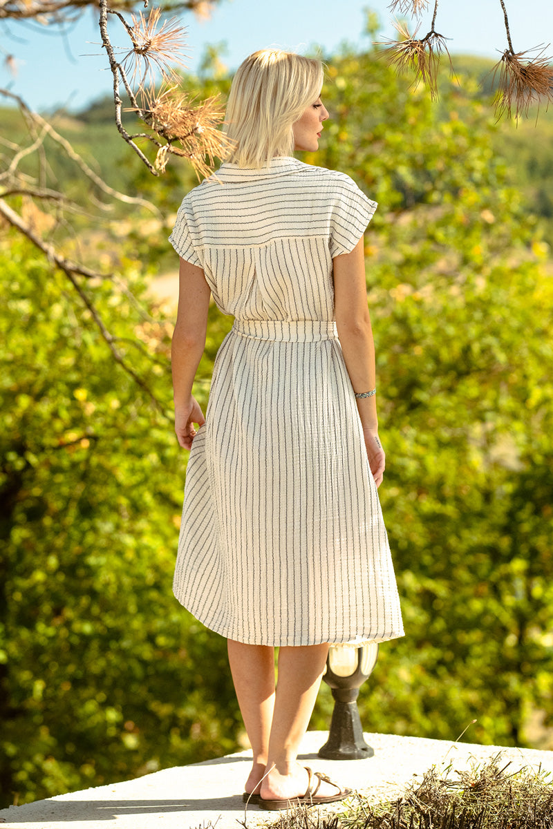 Tie Front Button Down Striped Shirt Dress